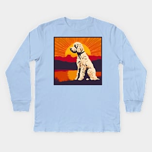 Goldendoodle on Vintage Sunset Kids Long Sleeve T-Shirt